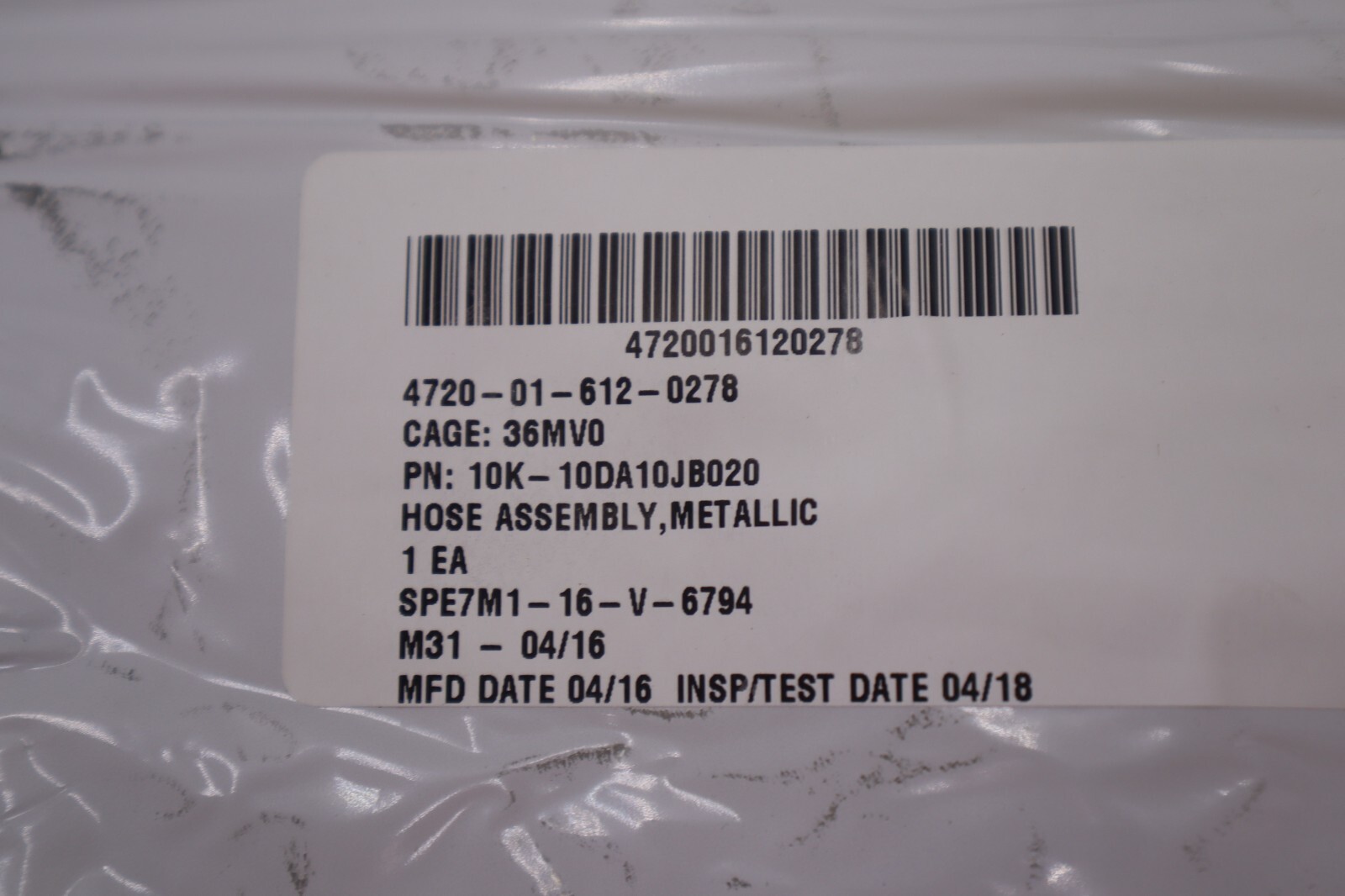 SPARTAN 4720-01-612-0278 HOSE ASSEMBLY #2745