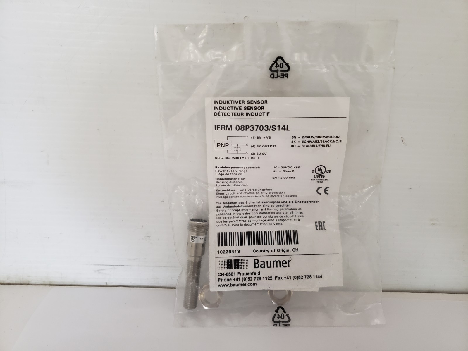 BAUMER IFRM 08P3703/S14L INDUCTIVE SENSOR 4 PIN NIB