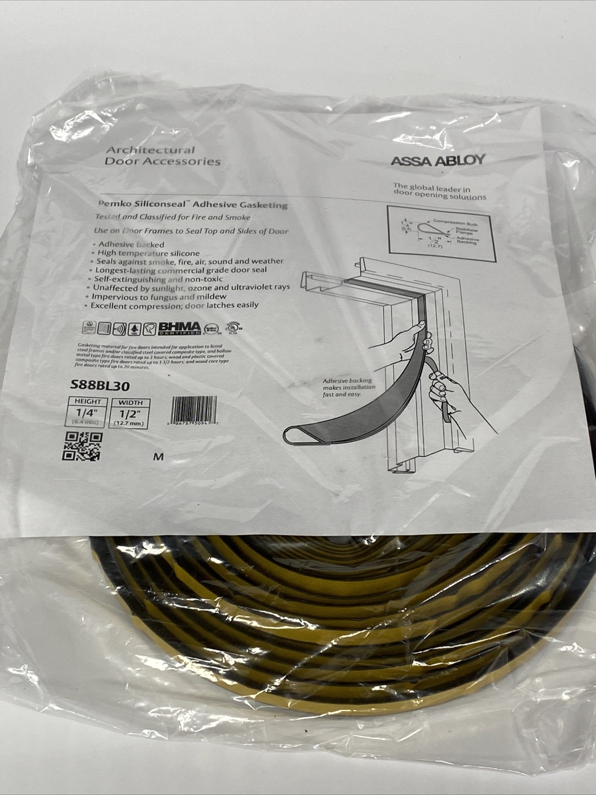 Assa Abloy Pemko Siliconseal Adhesive Gasketing 1/4″ S88BL30 New