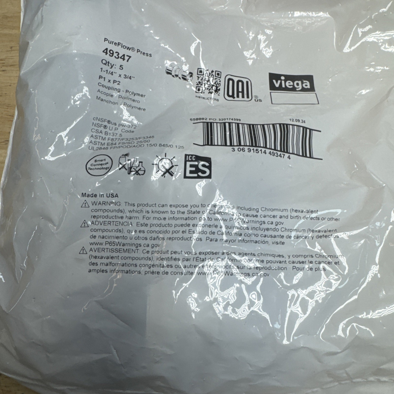 5. Viega 49347 PureFlow Press Coupling Polymer 3/4 x 1-1/4 Inch