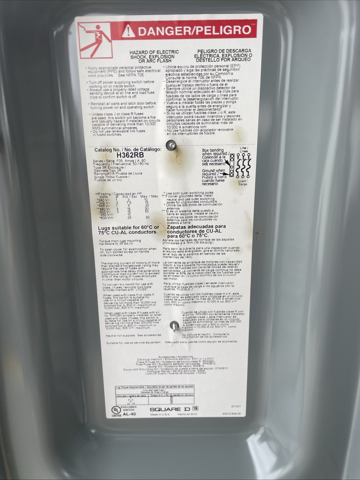 NEW Square D AL-40 30A 60VAC Heavy Duty Safety Switch