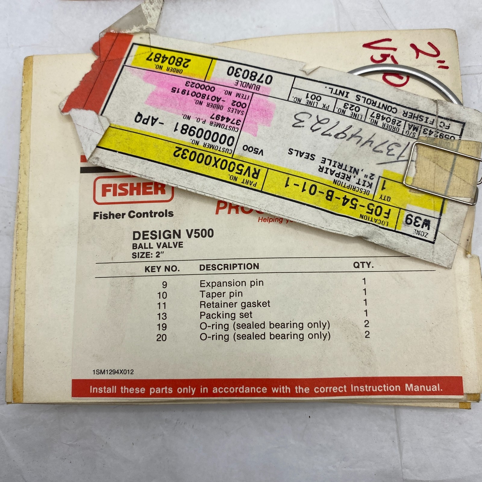 FISHER PARTS RV500X00032 REPAIR KIT V500 3″, NITRILE SEALS, EMERSON, O-RING 🎯