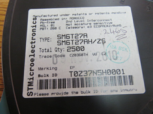 STM SM6T27A Qty of 200 per Lot T 48.3V Clamp 83A (8/20µs) Ipp Tvs Diode Surfac