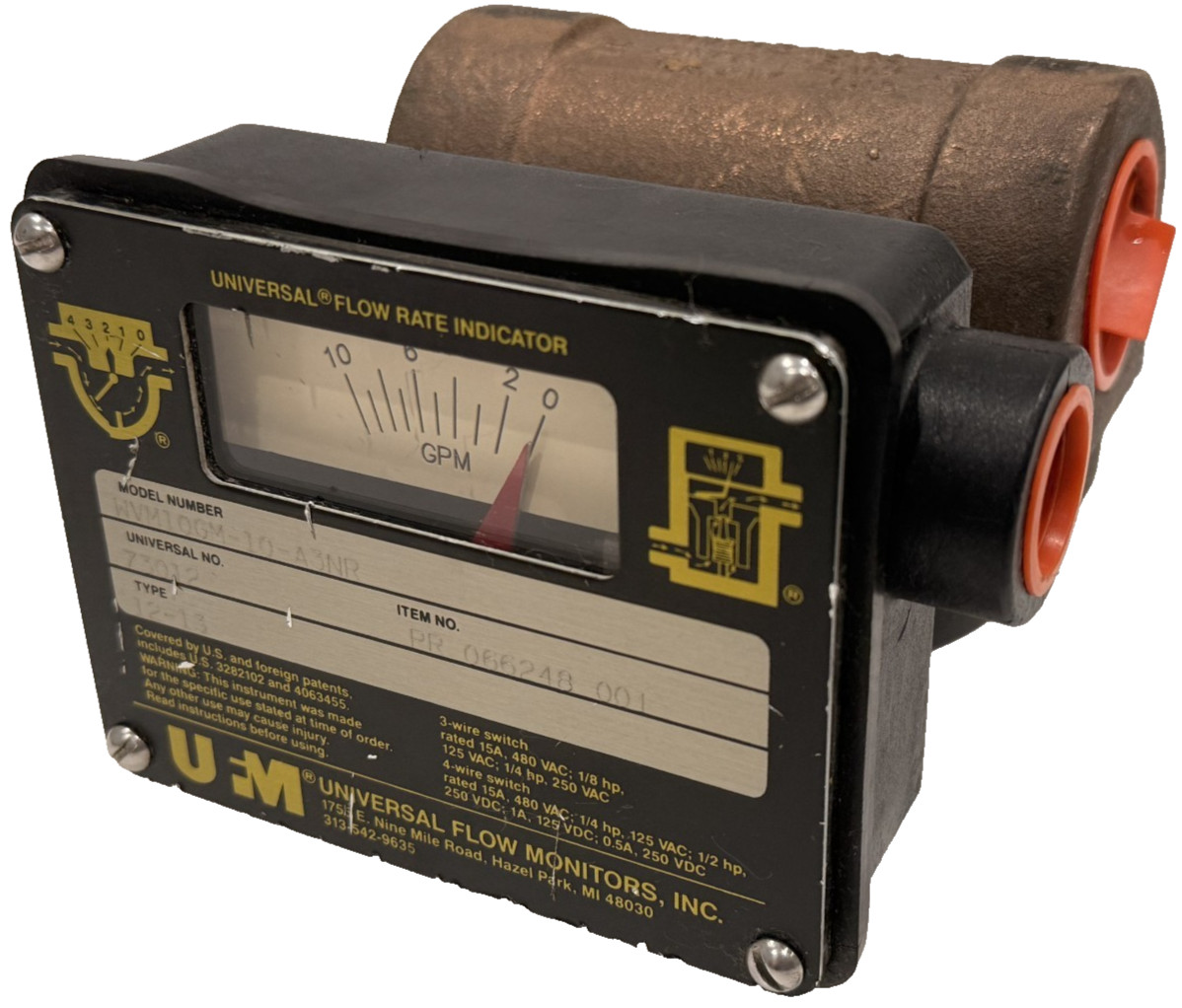 NEW UNIVERSAL FLOW MONITORS WVM10GM-10-A3NR FLOW RATE INDICATOR 73012 12-13 1″
