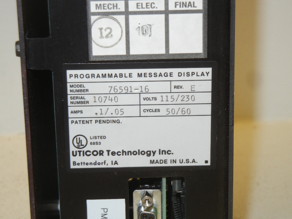UTICOR TECHNOLOGY 76591-16 USED PMD 350 MESSAGE CONTROLLER 7659116