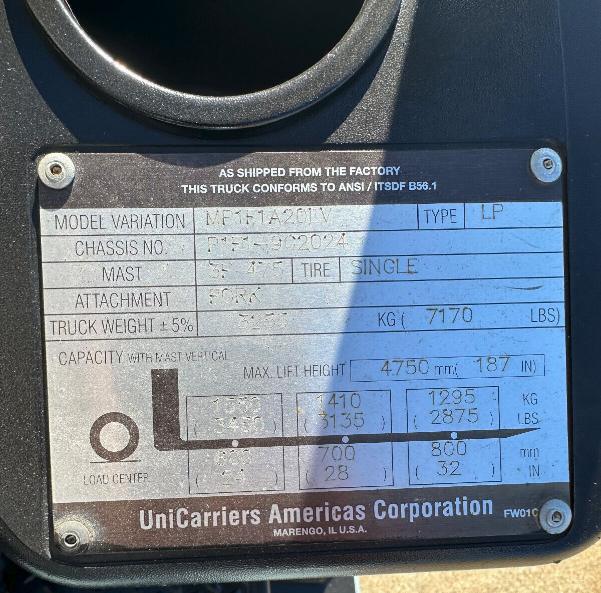 2013 Nissan Propane Forklift MP1F1A20LV 4000lb lift Triple 187″ – 2084 hrs