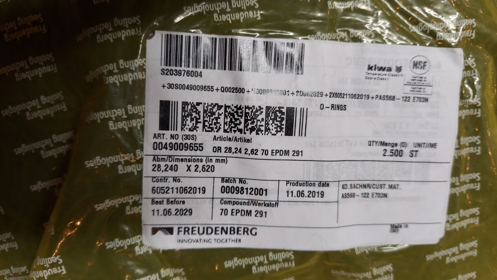 Bag of 2,500 New Fruedenberg AS568-122 0049009655 O-Rings Seals L@@K