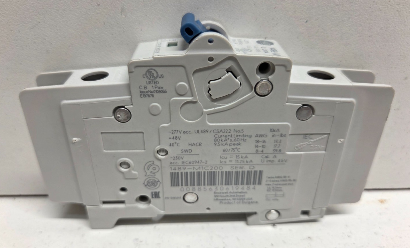 GUARANTEED! ALLEN-BRADLEY 20A 480Y/277V 1-POLE CIRCUIT BREAKER 1489-M1C200
