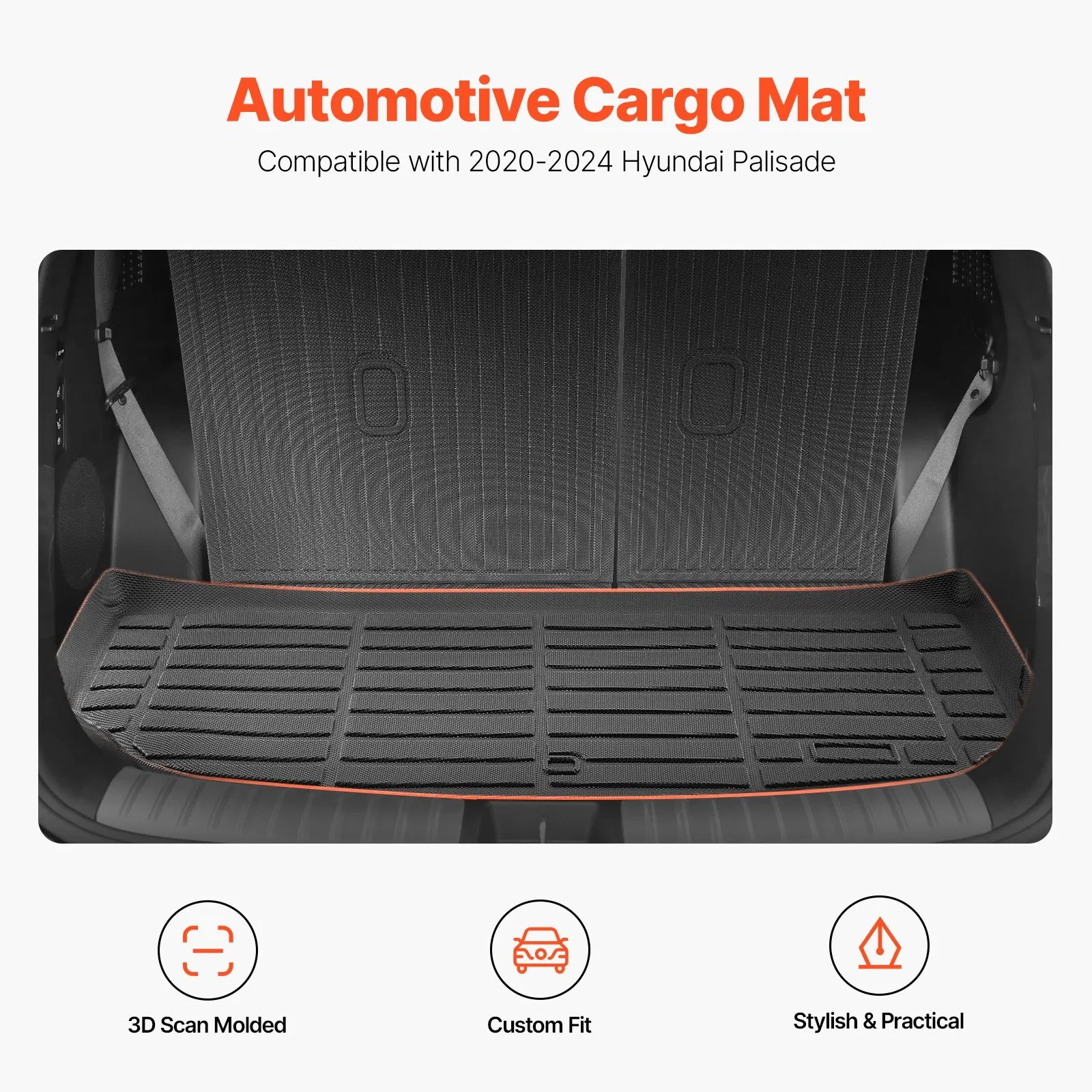 Cargo Mats Compatible with Hyundai Palisade 2020-2024, Custom Fit TPE Cargo Line