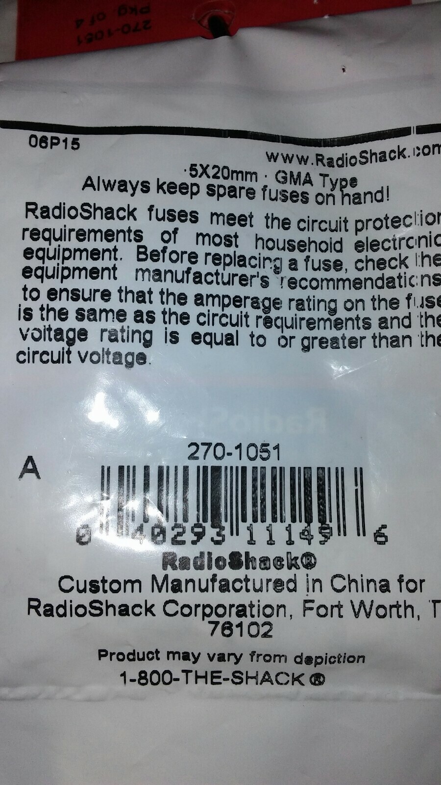 Lot of 2 Packs of 4 Radio Shack 270-1051. 1.6 Amp Gma Fuses 250V Fast. 8 fuses