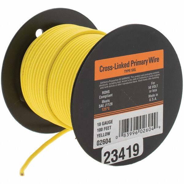 EastPenn 23419 18 AWG, 100′ OAL, Hook Up Wire Yellow Polyethylene Jacket
