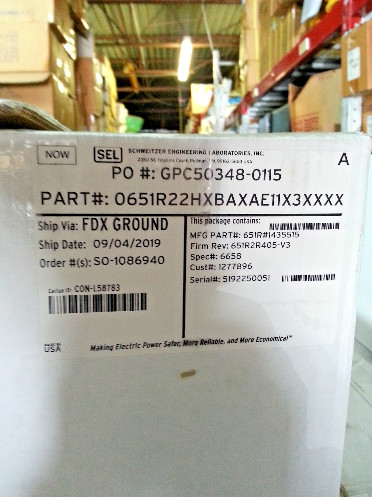 SEL Schweitzer 651R Recloser Control Relay 651R2R405-V3 0651R22HXBAXAE11X3XXXX