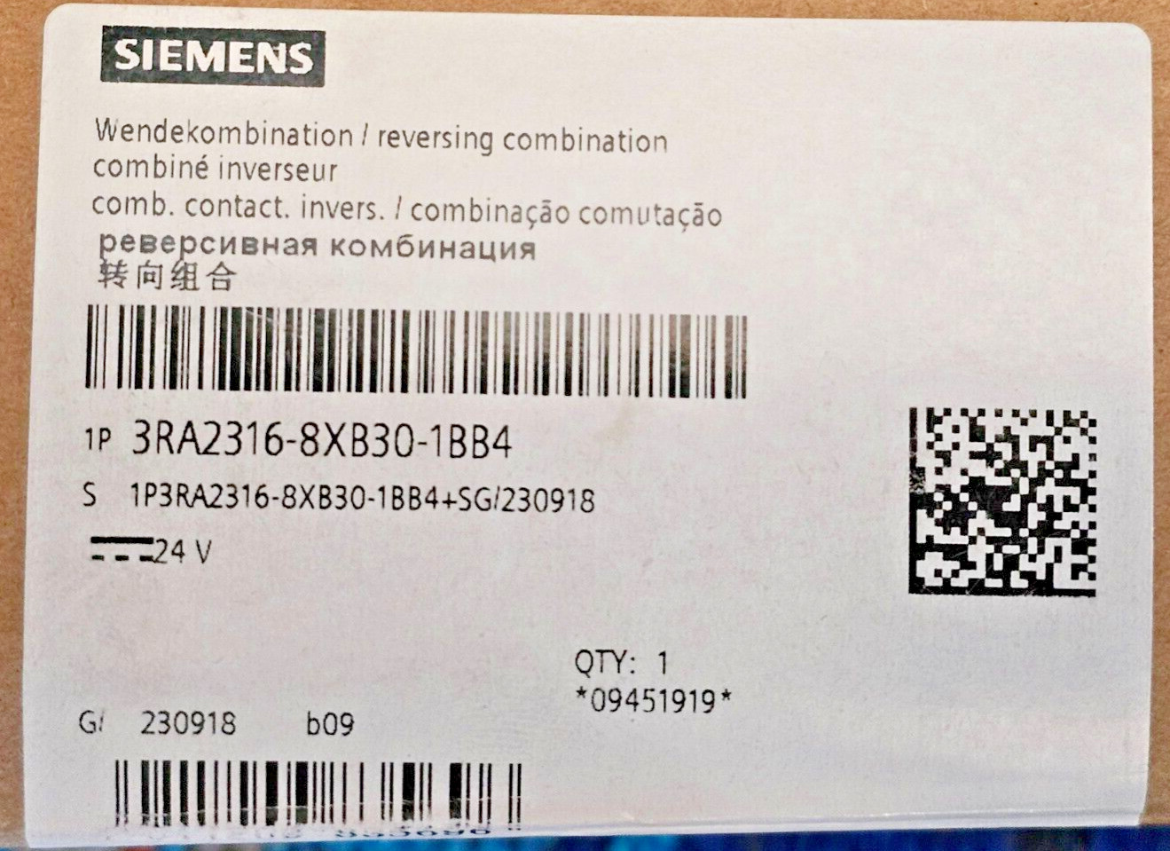 SIEMENS Reversing Contactor 3RA2316-8XB30-1BB4-NEW – FREE SHIP