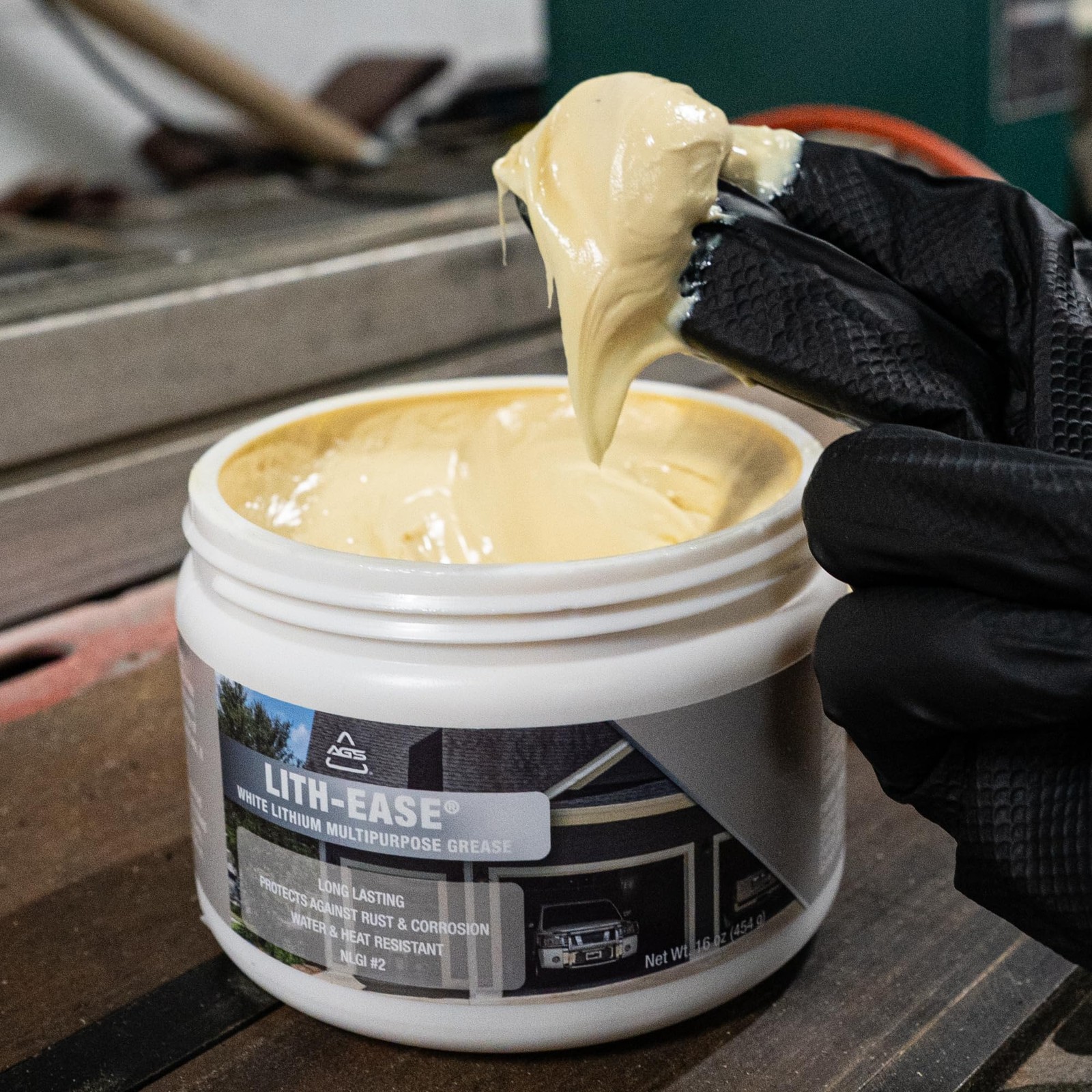 AGS Lith-Ease White Lithium Grease, 16 oz Tub, All Weather Performance, 16