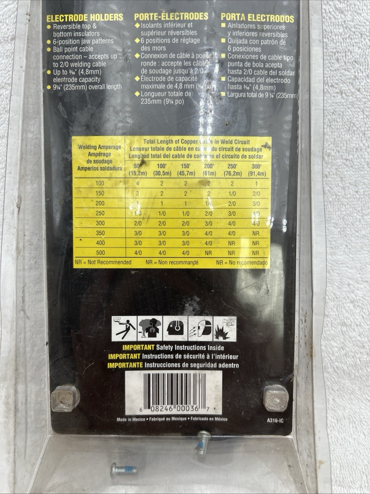 TWECO ELECTRODE HOLDER 9110-1102 A-316 250 AMP 6 POSITION JAW 2/0 CABLE CAP.