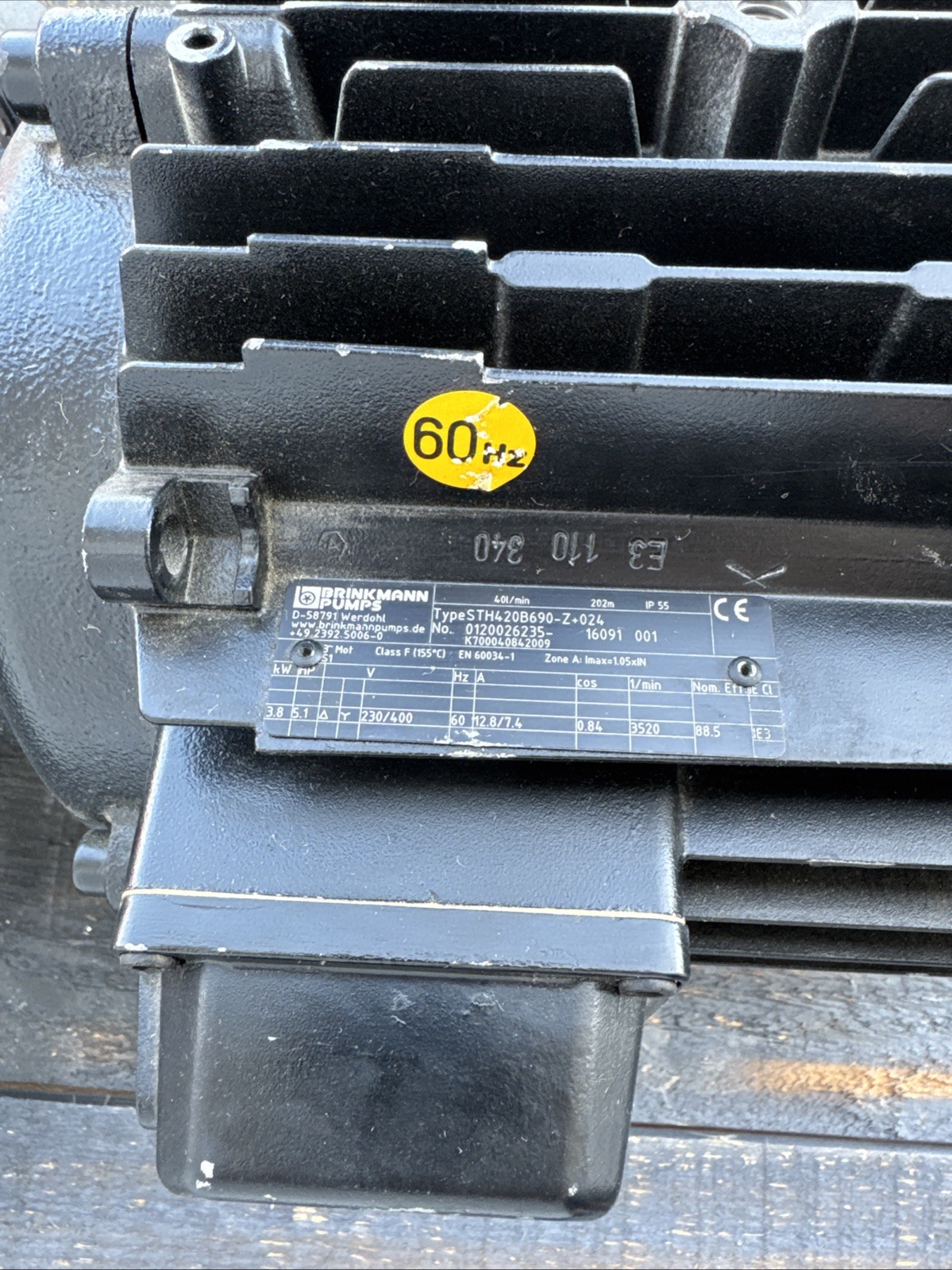 BRINKMANN STH420B690-Z+024 40L/MIN PUMP MOTOR 3.8KW 230/400V 12.8/7.4A 4520RPM