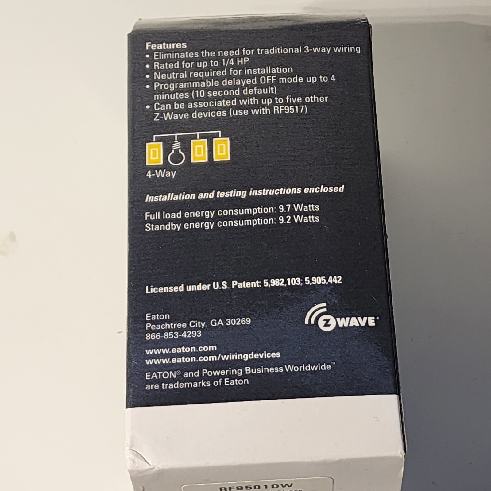 Eaton Z-WAVE Wireless Switch RF9501DW 15A 120V
