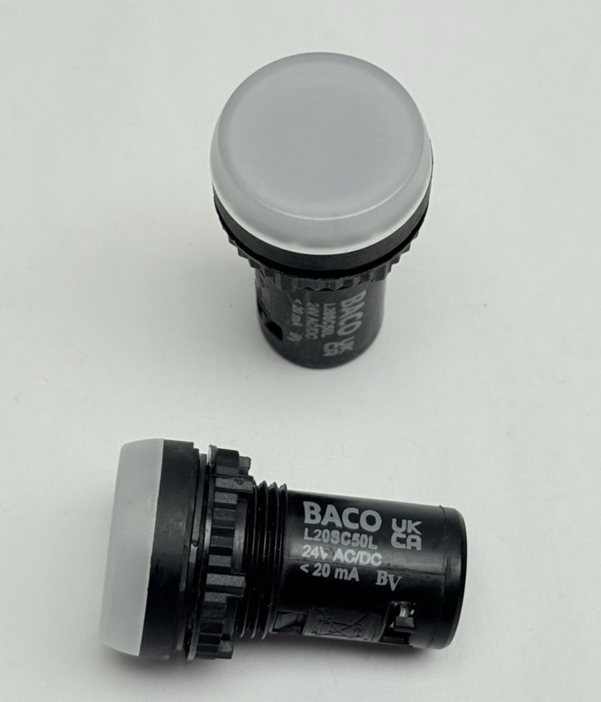 Lot Of 2, L20SC50L BACO Controls, Panel Mount Indicators, 24V, AC/DC