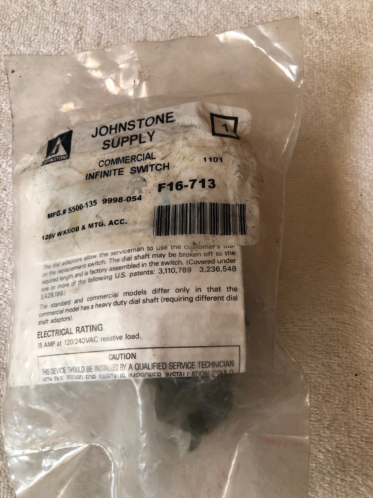 Johnstone Commercial Infinite Switch F16-713