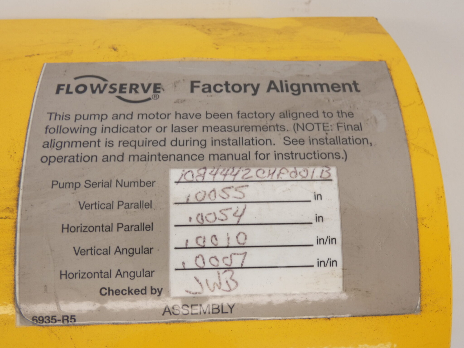 Flowserve CY53036A-SR Pump/Shaft Metal Guard 12″x 8″x 4″ Yellow