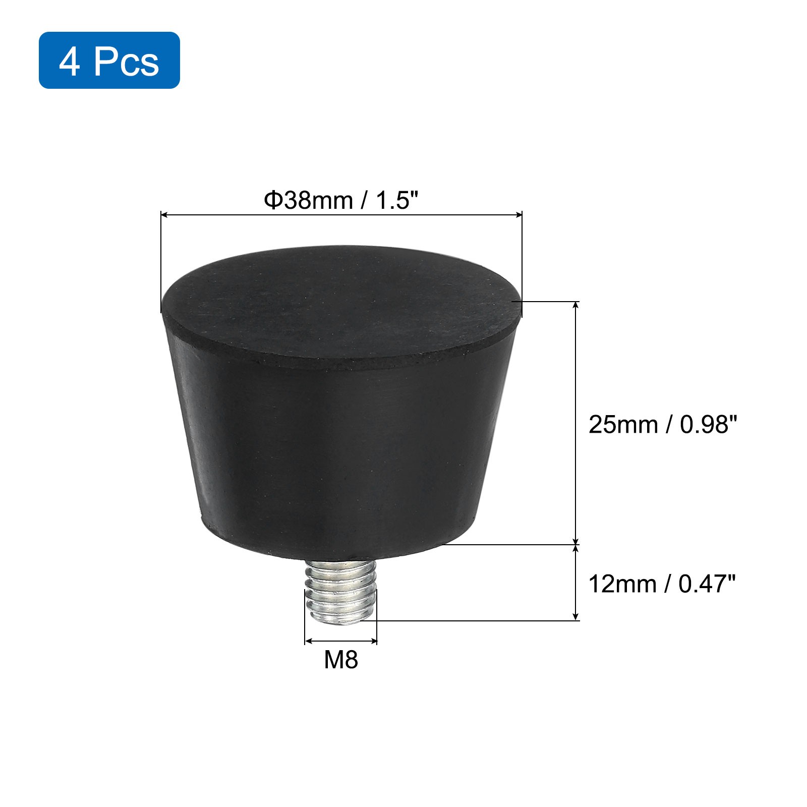 4Pcs Thread Levelling Feet 1.5″x0.98″ with M8x12mm Studs Black