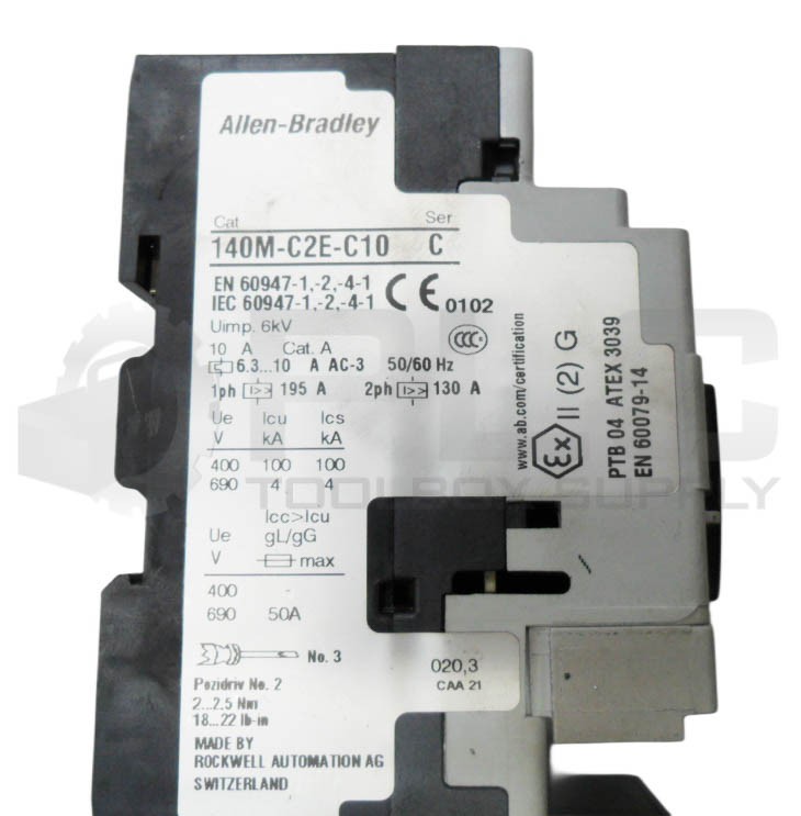 ALLEN BRADLEY 140M-C2E-C10 /C CIRCUIT BREAKER W/ 100-C09*10 /A W/ 100-F /B