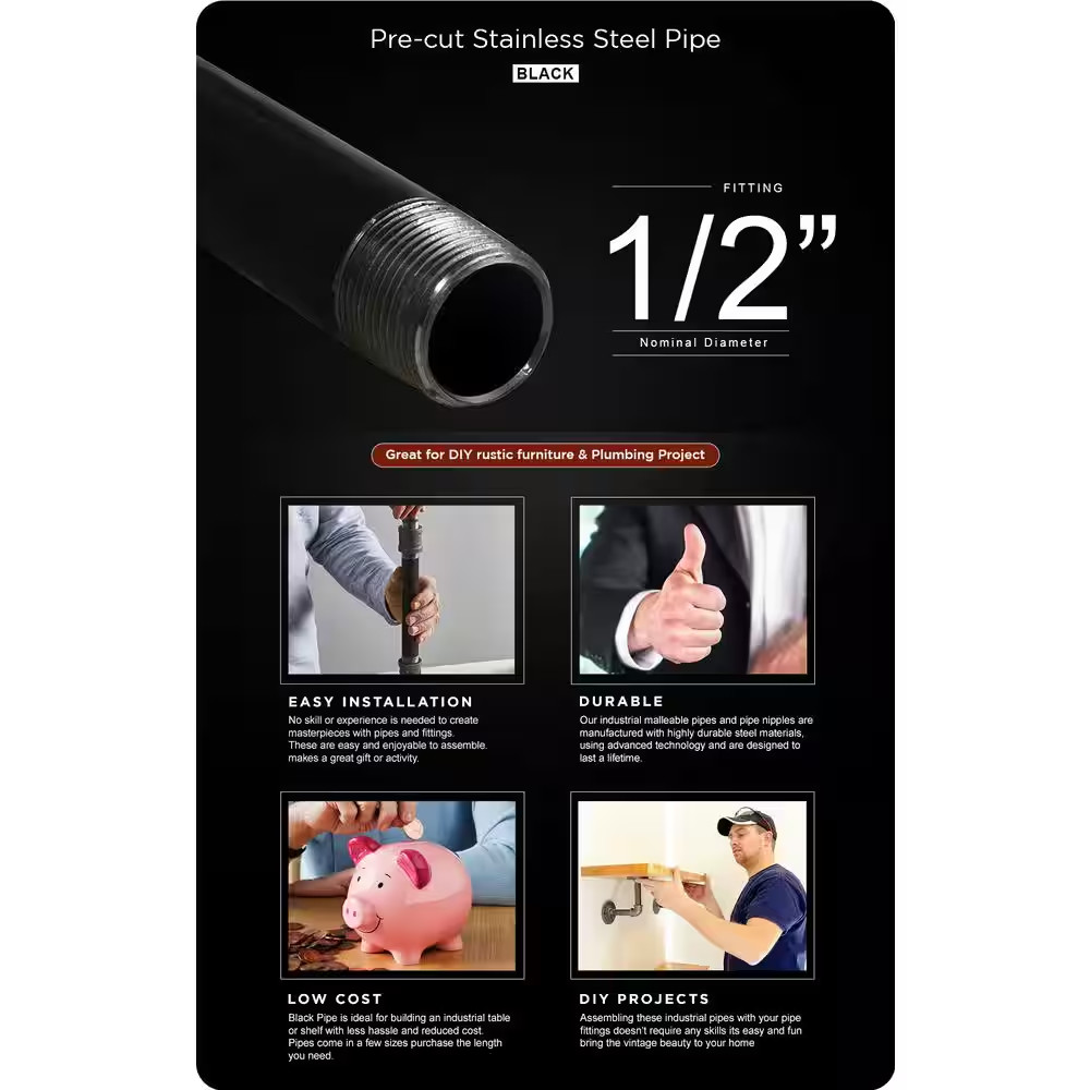 1/2 In. X 30 In. Black Steel Pipe