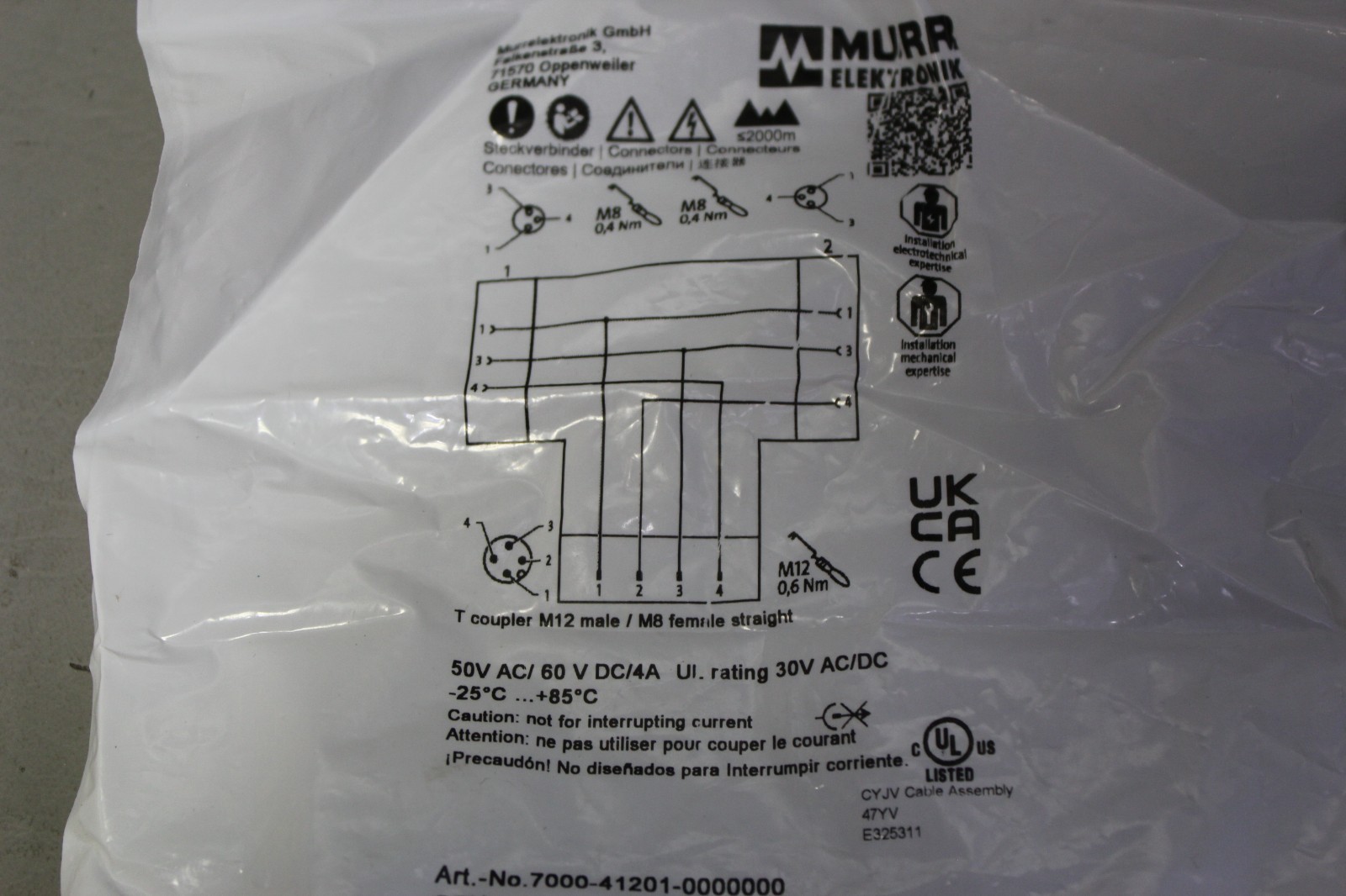 MURR ELEKTRONIK 7000-41201-0000000 T COUPLER M12 MALE / M8 FEMALE STRAIGHT