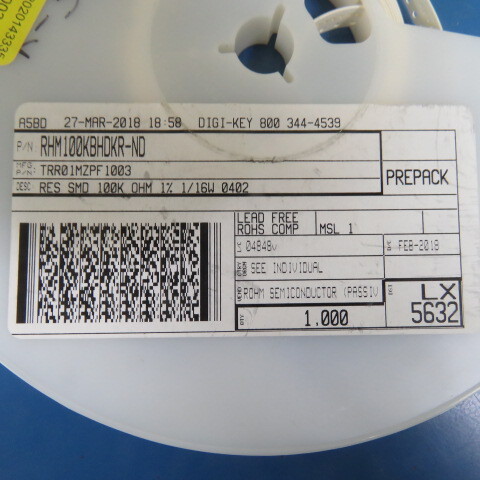 Rohm TRR01MZPF1003 Qty of 275 per Lot RES SMD 100K OHM 1% 1/16W 0402