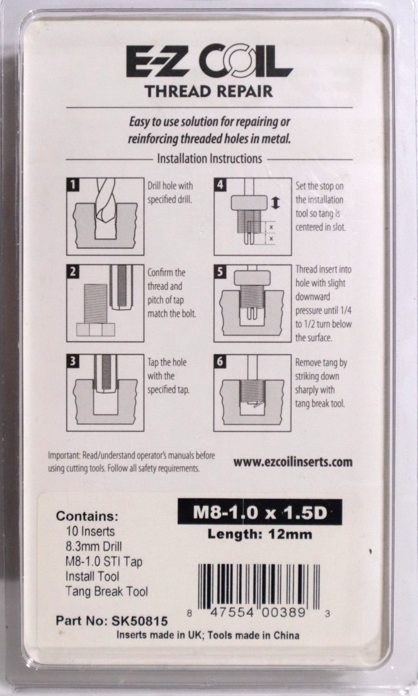 E-Z LOK, M8-1.0 x 1.5D THREAD REPAIR FREE RUNNING KIT SK50815