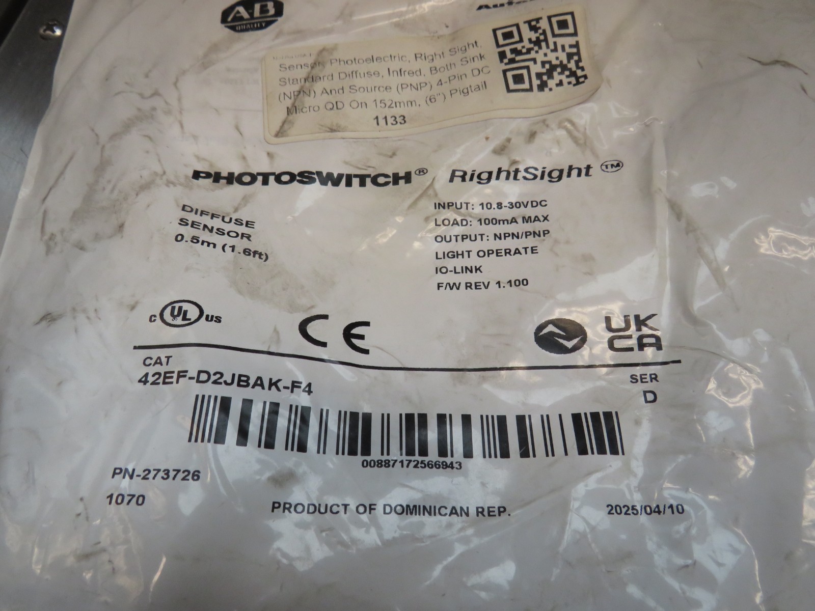 Allen Bradley 42EF-D2JBAK-F4 Photoswitch Ser. D