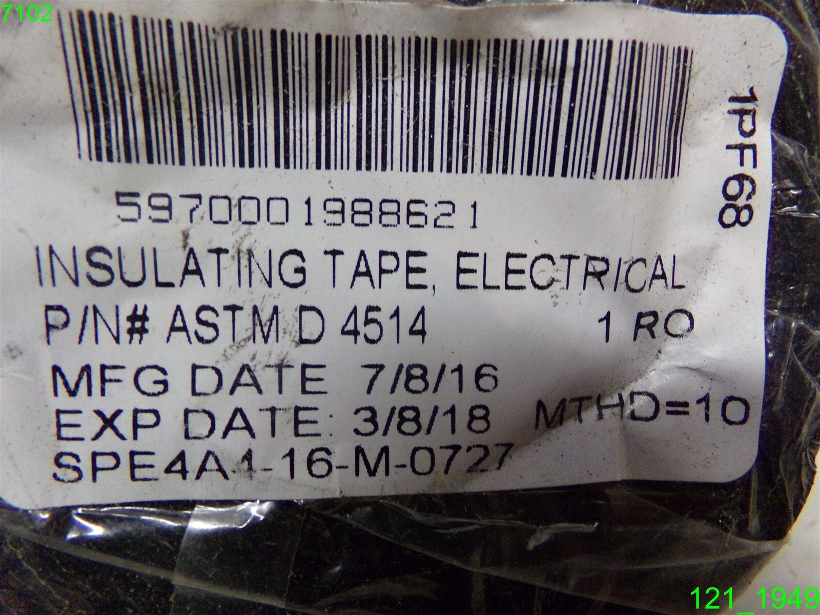1 ROLL OF ELECTRICAL INSULATING TAPE ASTM D 4514 1PF68 – NEW