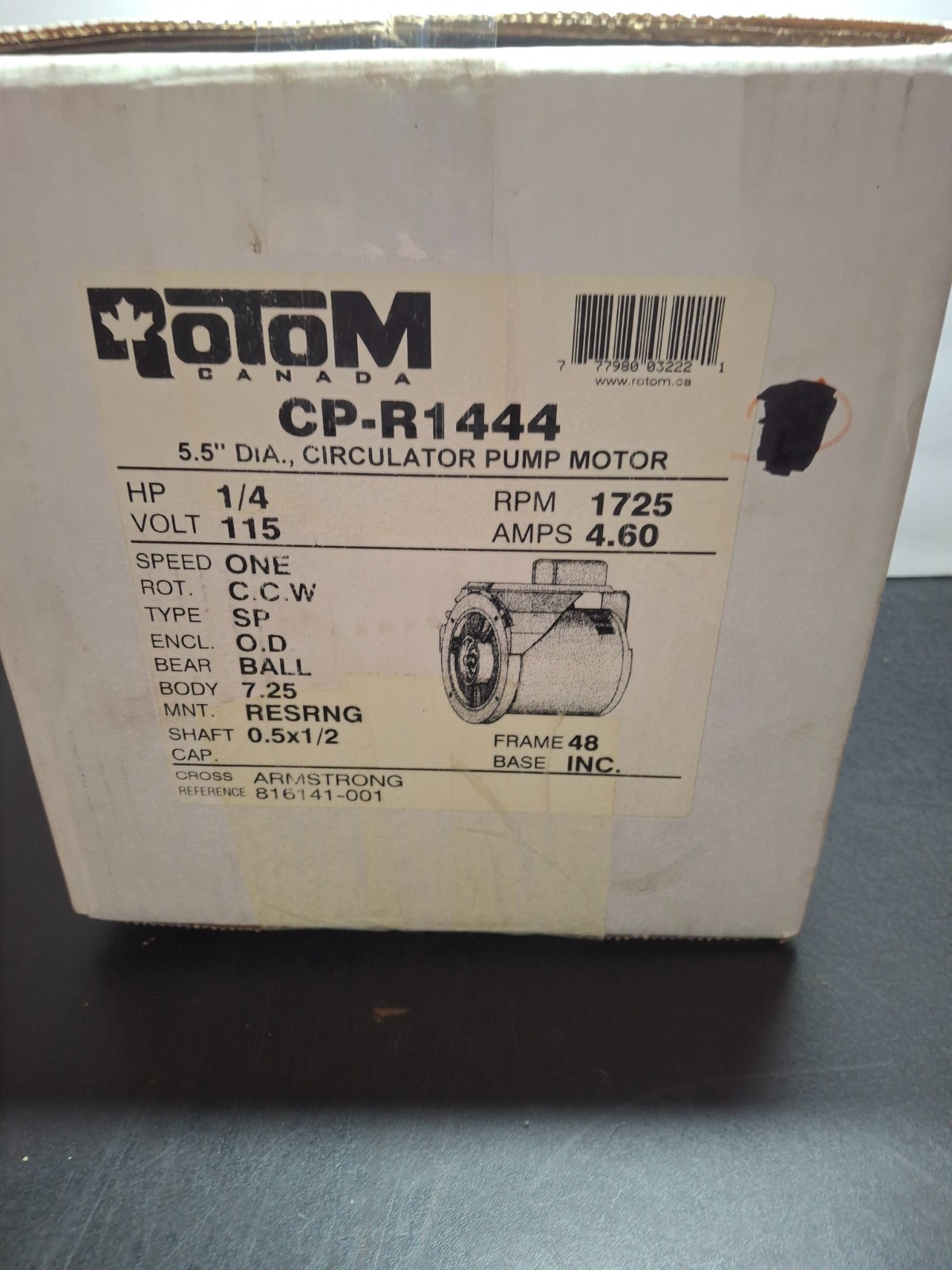 Rotom #CP-R1444 Hot Water Circulator 1/4HP 1725RPM 4.6A 1/2″x1/2″ Shaft