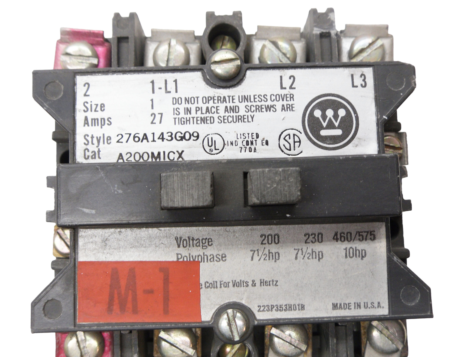 WESTINGHOUSE A200MICX CONTACTOR SIZE 1 27A 575V 276A143G09 W/ 505C806G01 COIL