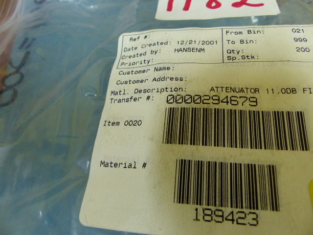 Scientific Atlanta 189423 Qty of 20 per Lot 11dB ATTENUATOR TO5 860MHZ 75 OH