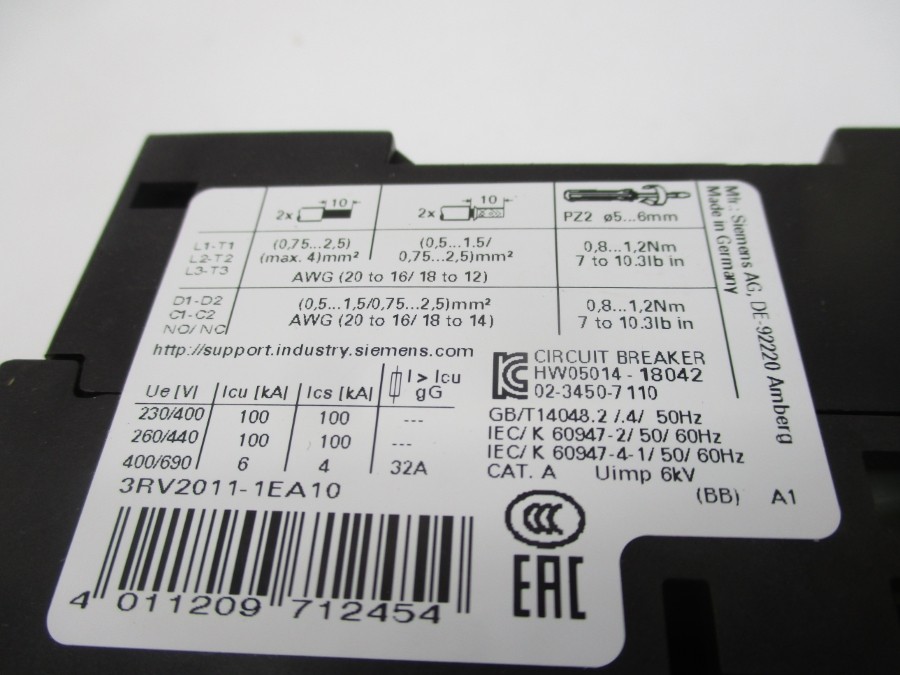 SIEMENS 3RV2011-1EA10 600V 2.8-4A NSMP