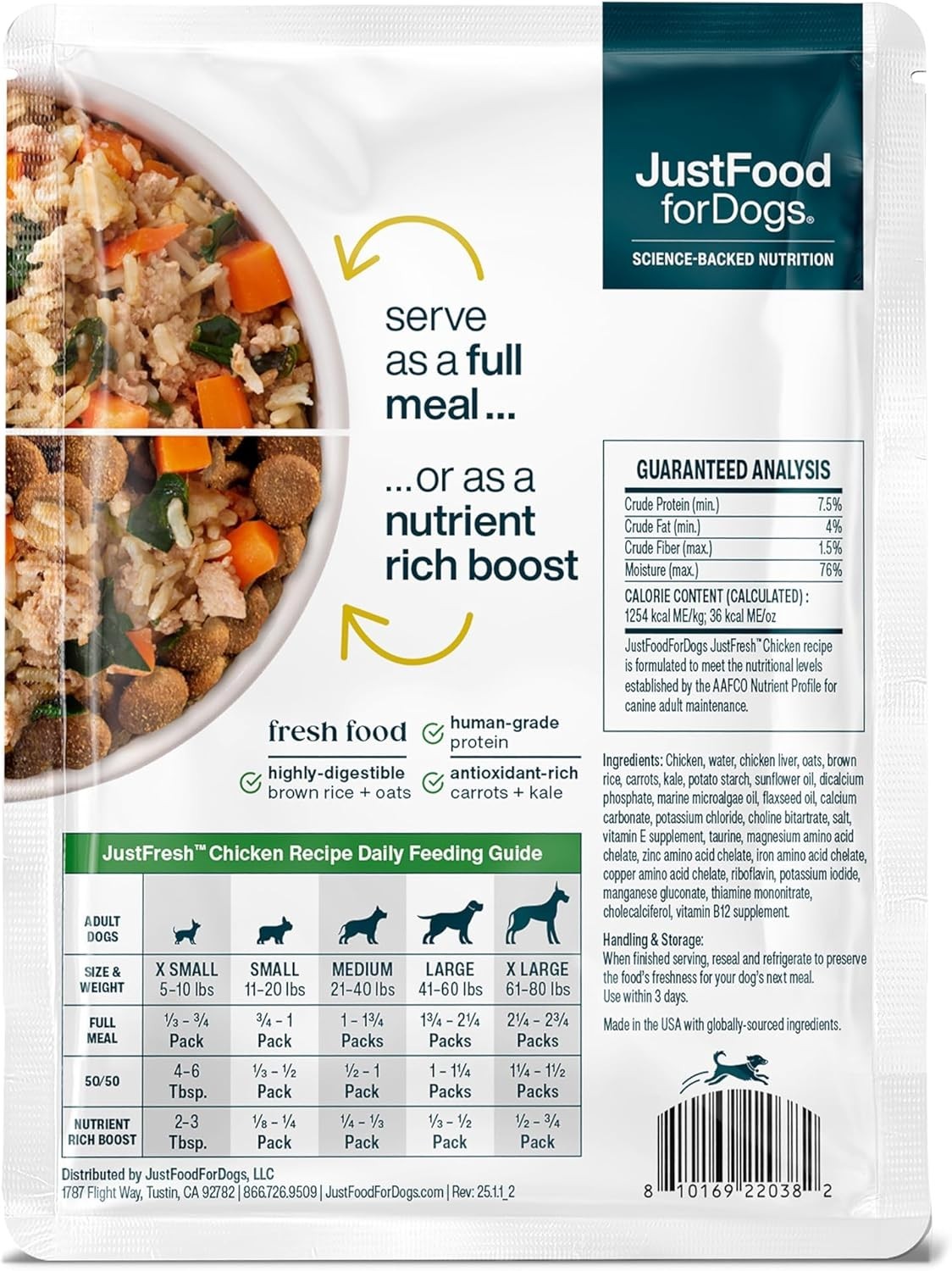 JustFoodForDogs JustFresh All Life Stages Fresh Dog Food – Chicken, 12 oz -7Pack