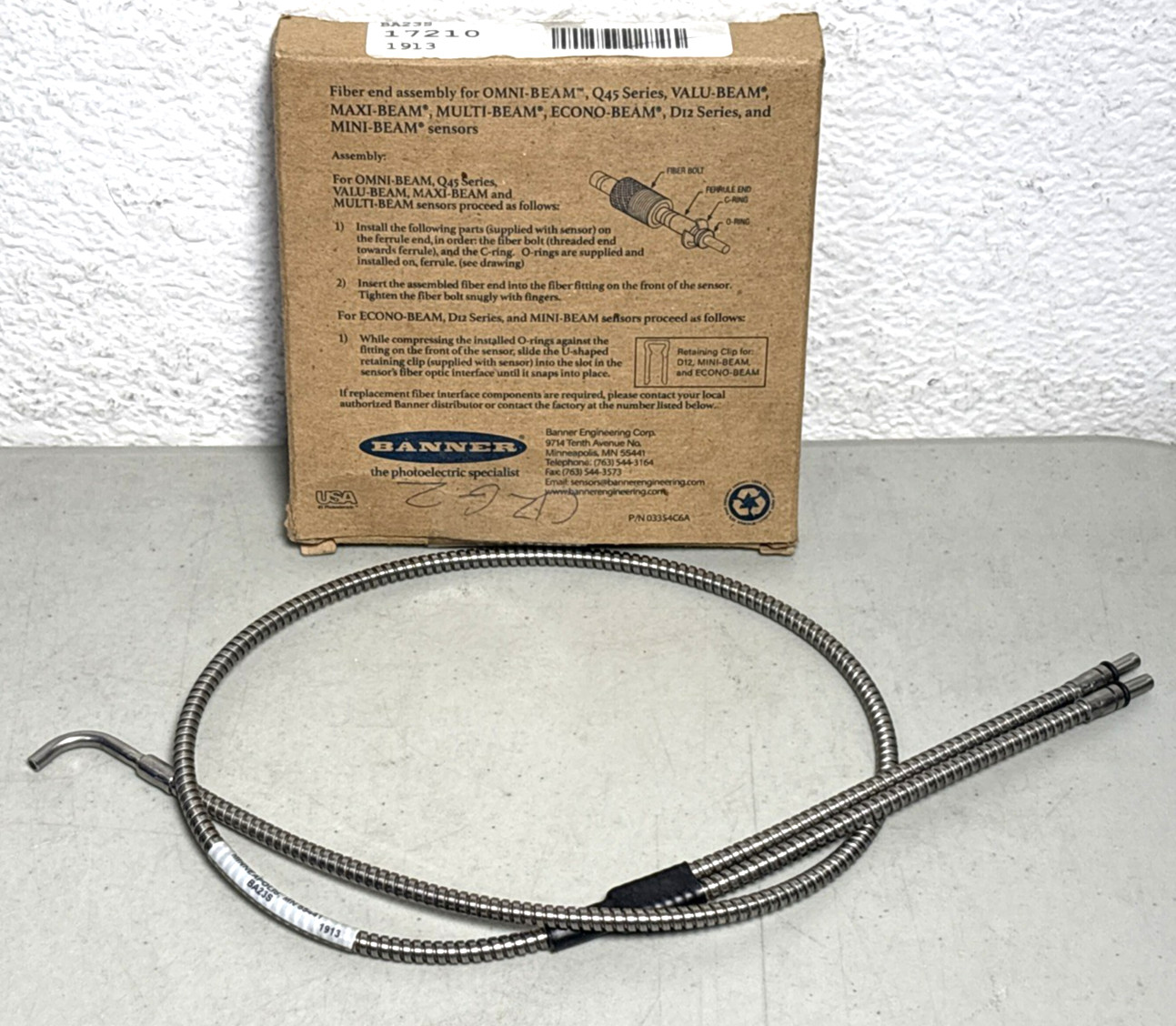 Banner BA23S Diffuse Mode Bifurcated Glass Angle Fiber Optics 36″ Long 17210-New