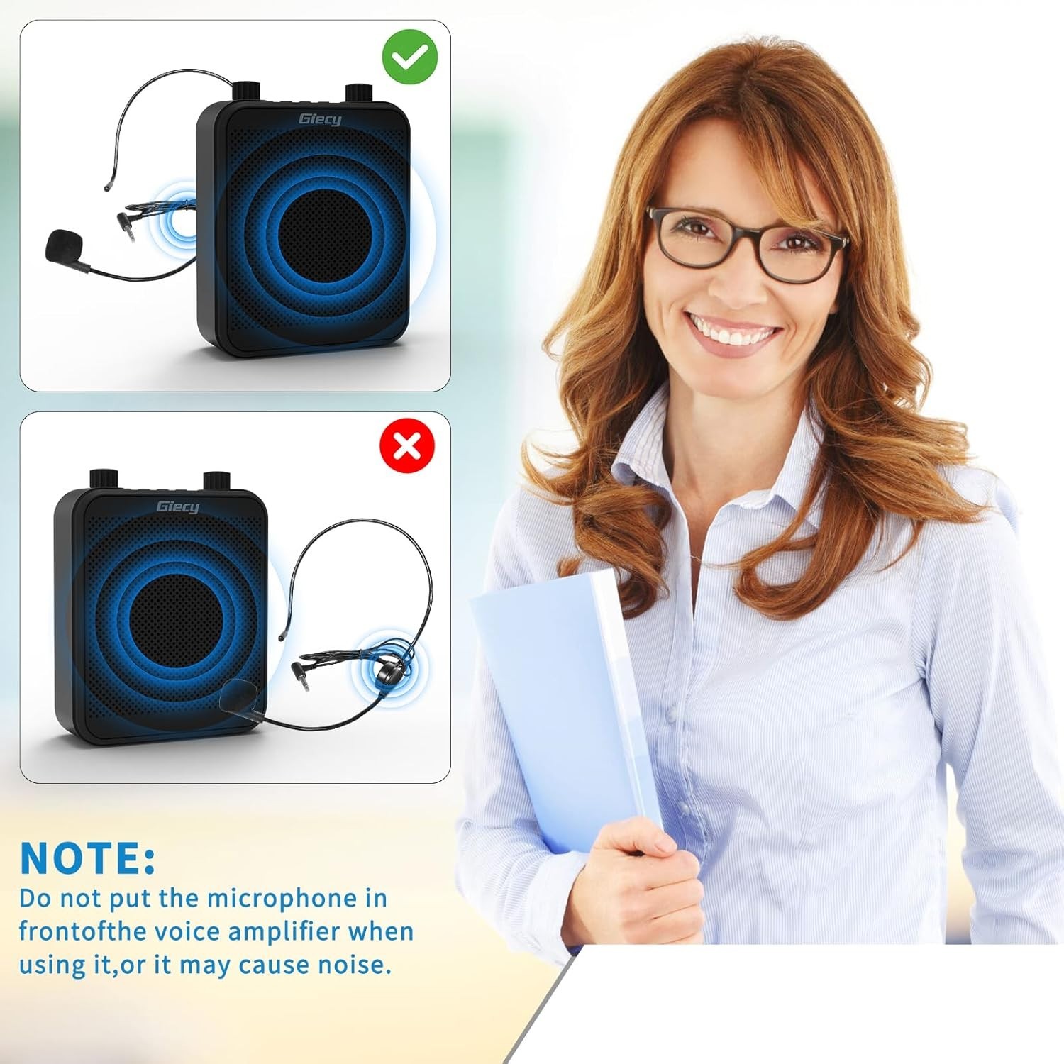 30W Portable Voice Amplifier with Wired Microphone Headset, 2800mAh Rechargeable