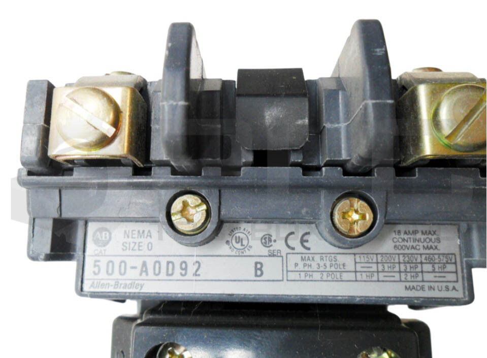 ALLEN BRADLEY 500-A0D92 /B CONTACTOR 18A 600VAC W/ CB236 COIL 110-120V 50/60HZ