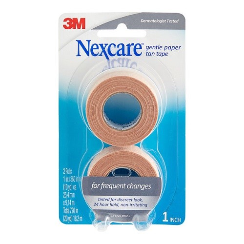 Nexcare Gentle Paper First Aid Tape T781-2PK, Tan, 1 in x 10 yds – (Pack of 1)