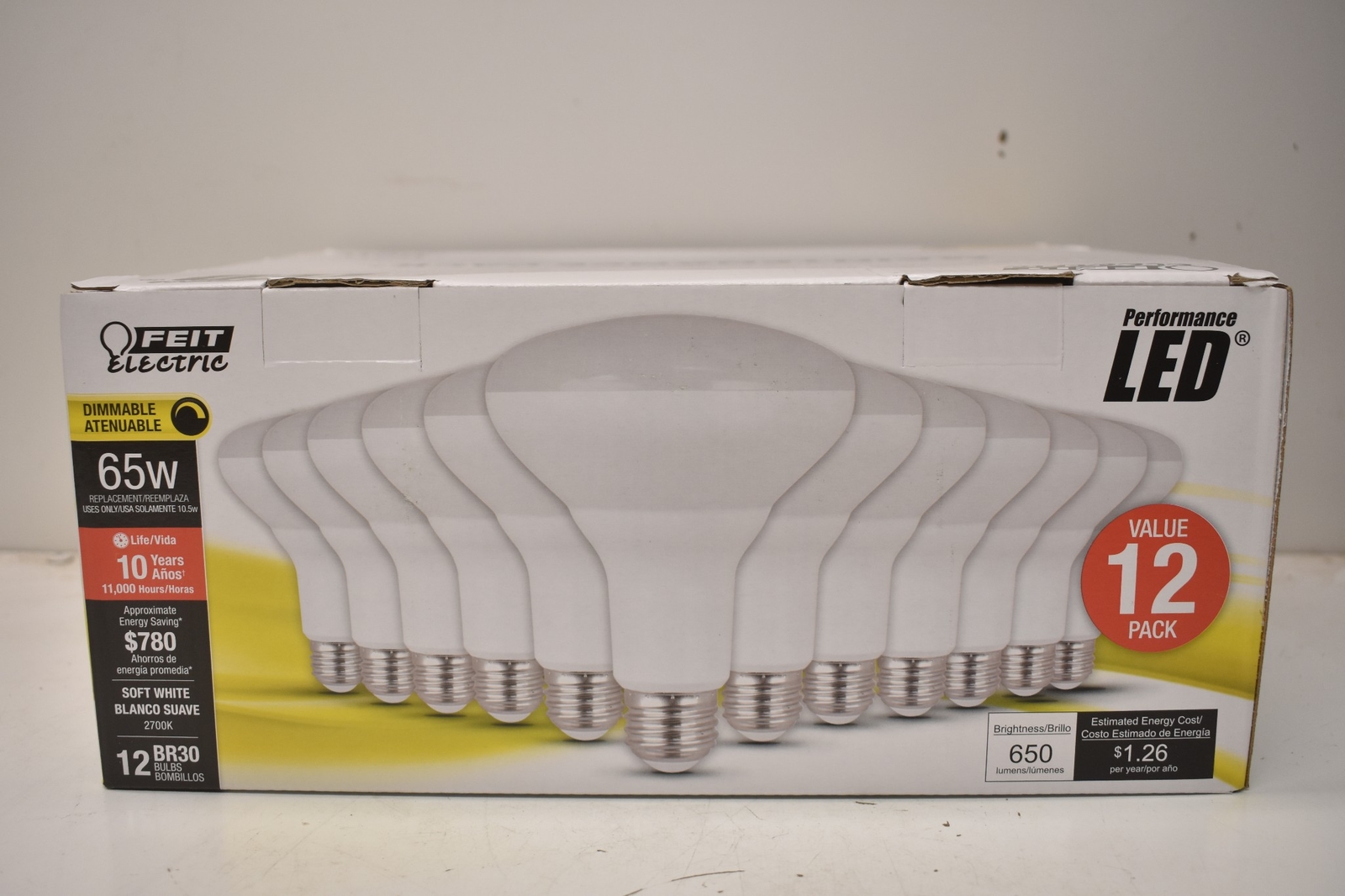 Feit Electric 65W Equivalent Soft White BR30 Dimmable LED BR30DM/10KLED/MP/12