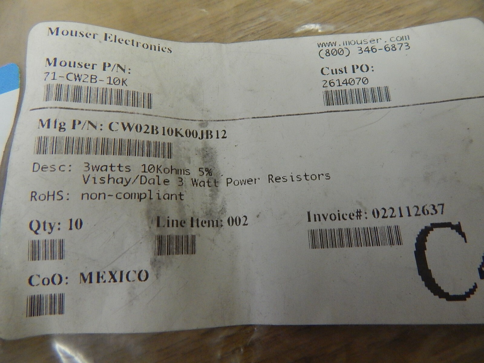 NEW Mouser Electronics 71-CW2B-10K 2614070 Power Resistors, Lot of 3