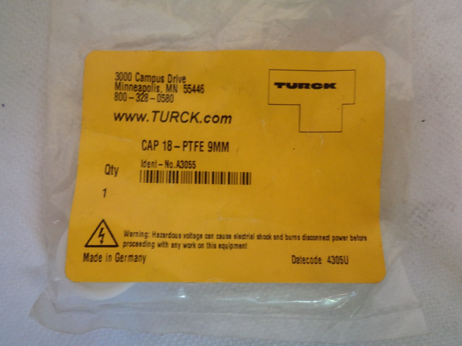 NEW TURCK CAP 18-PTFE 9MM