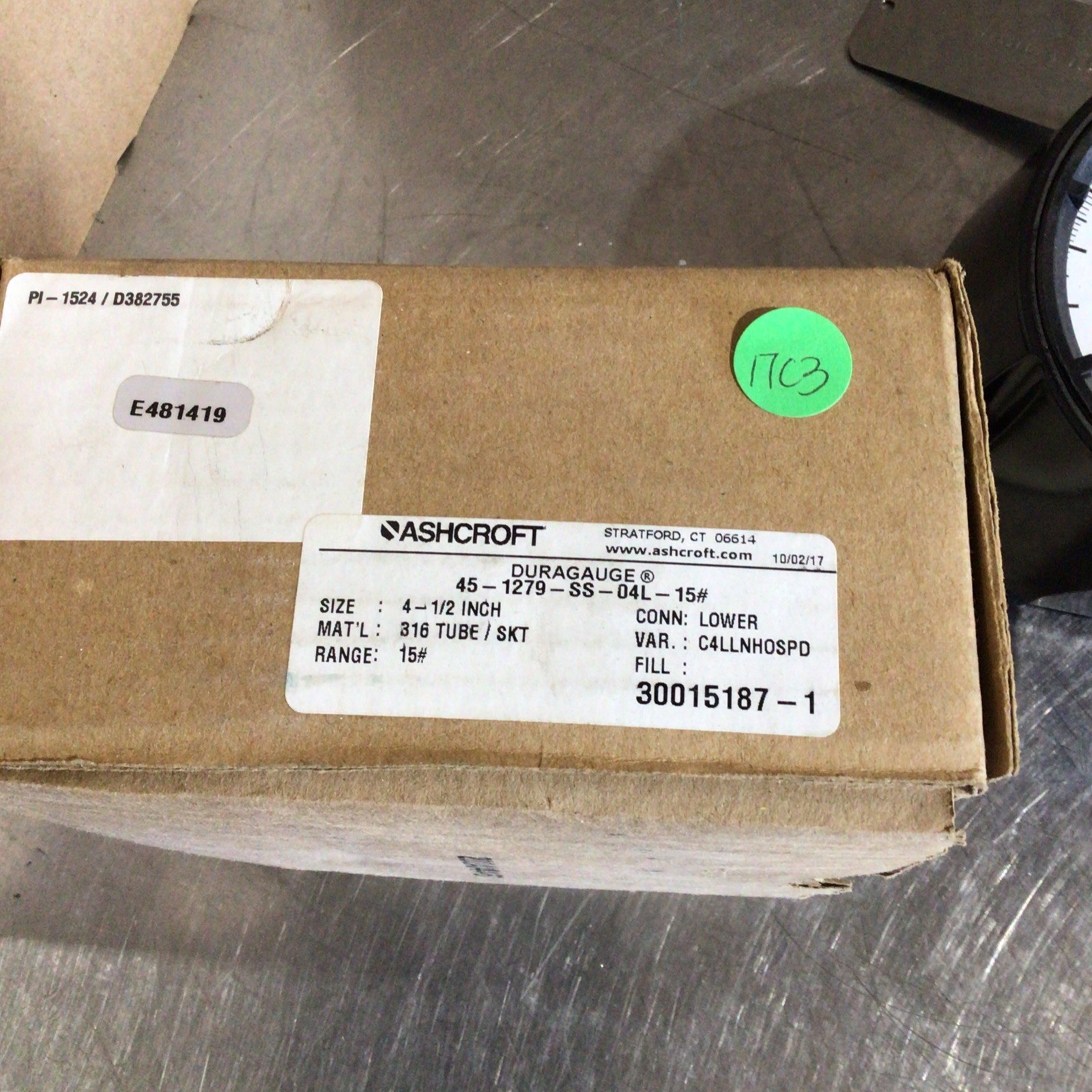 ASHCROFT 45-1279-SS-04L-15# TYPE 1279 DURAGAUGE PRESSURE GAUGE 0-15 PSI NOS