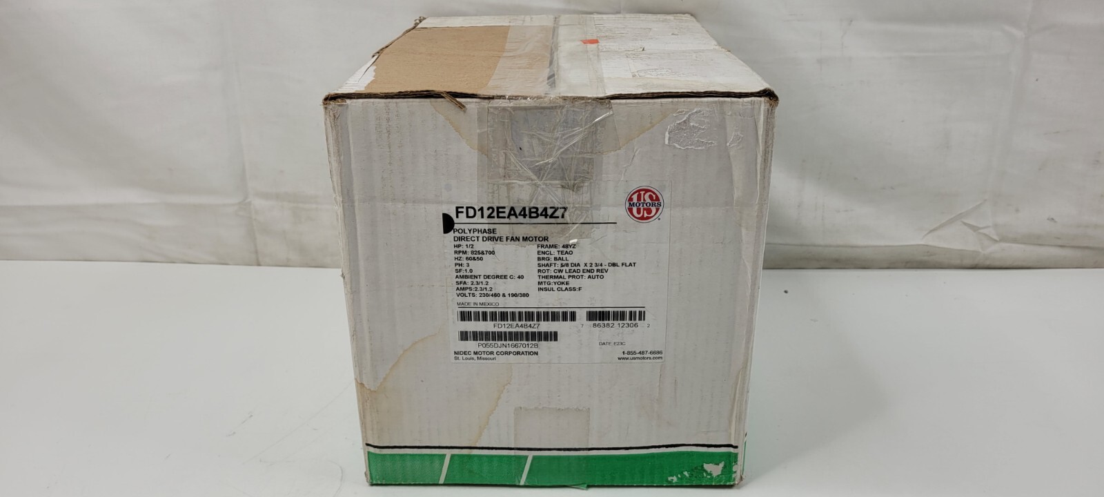 US MOTORS NIDEC FD12EA4B4Z7 Polyphase Direct Drive Fan Motor 1/2 HP 825 RPM