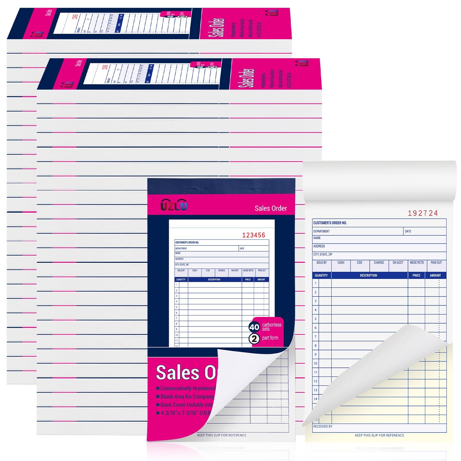 40 Pack Sales Order Book Bulk, 2-Part Carbonless Receipt Form Invoice, White/Yel