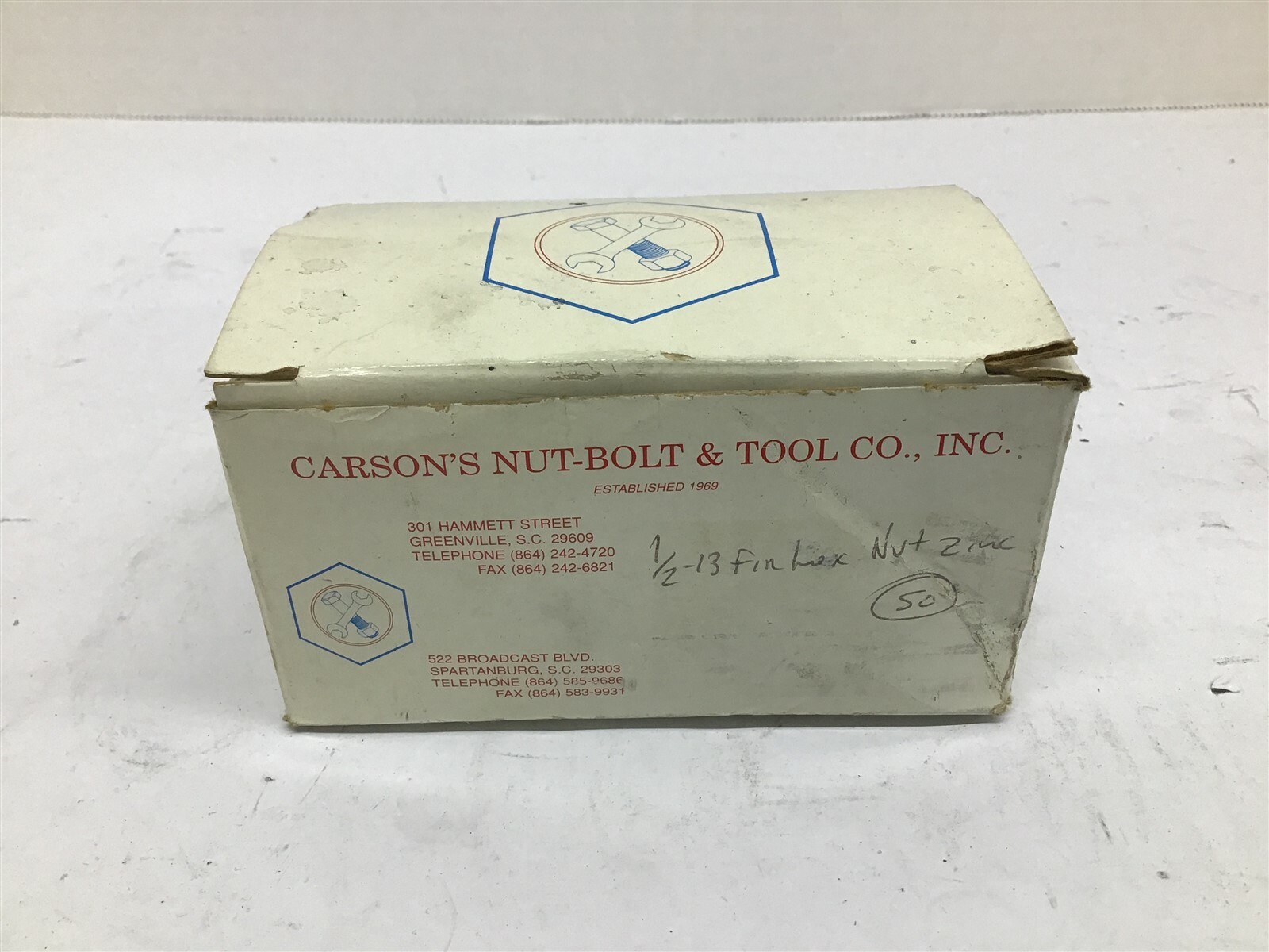Carsons Nut-Bolt and Tool Co. Inc. 1/2-13 Fin hex Nut 2″ Lot Of 50