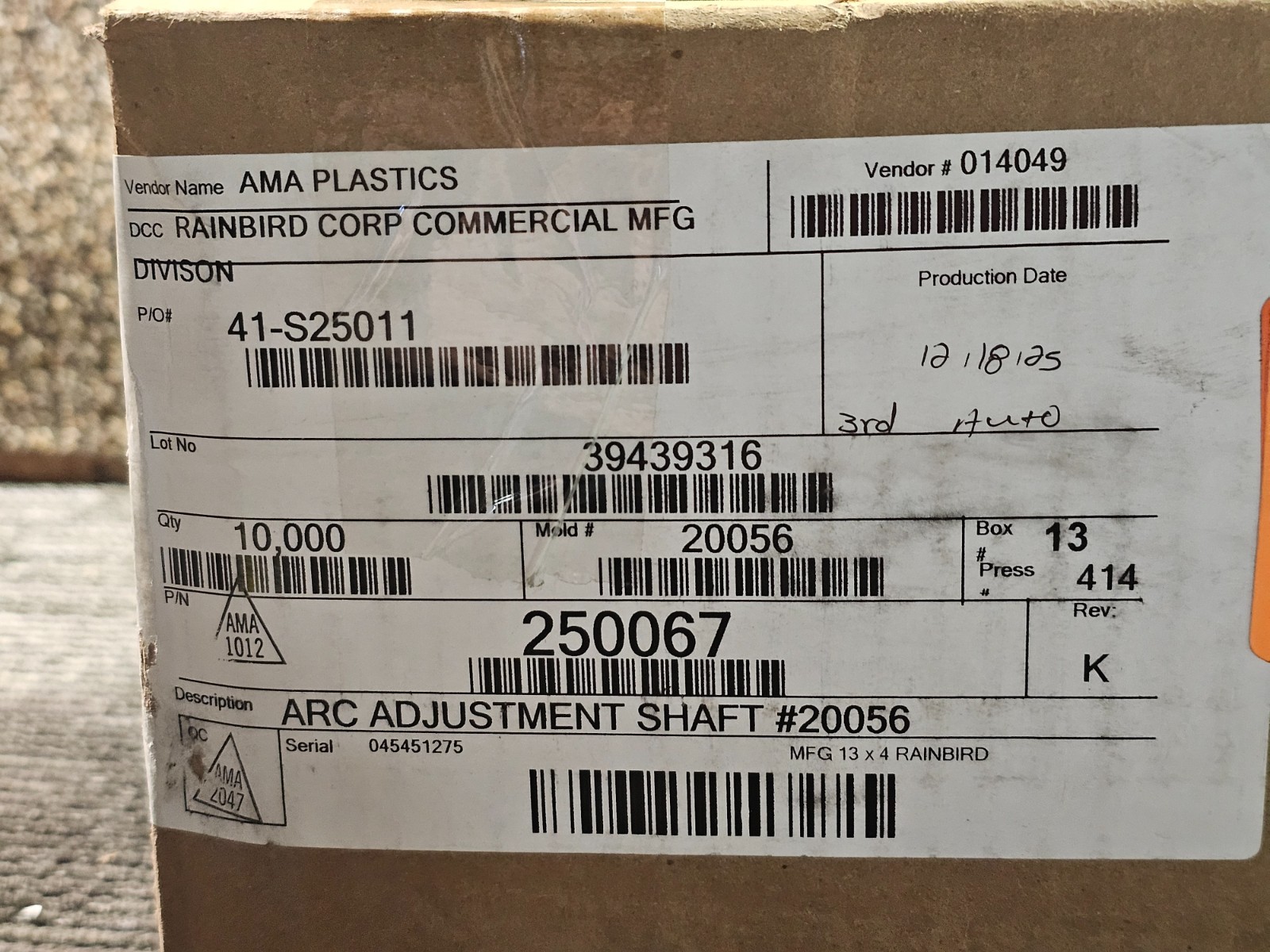 (QTY 10,000) Rainbird Corp. 250067 41-S25011 Arc Adjustment Shaft #20056