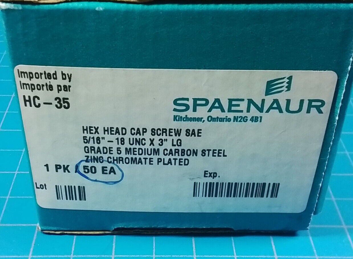 Spaenaur HC-35 Hex Head Cap Screw 5/16″-18 UNC X 3″ (Box of 50)